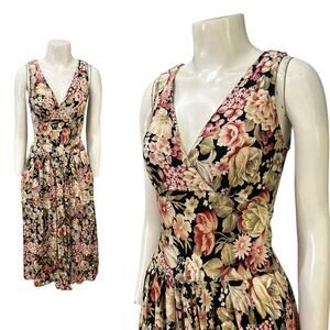 Vintage 90s All That Jazz Black Floral Midi Dress – Sleeveless / XXS -
